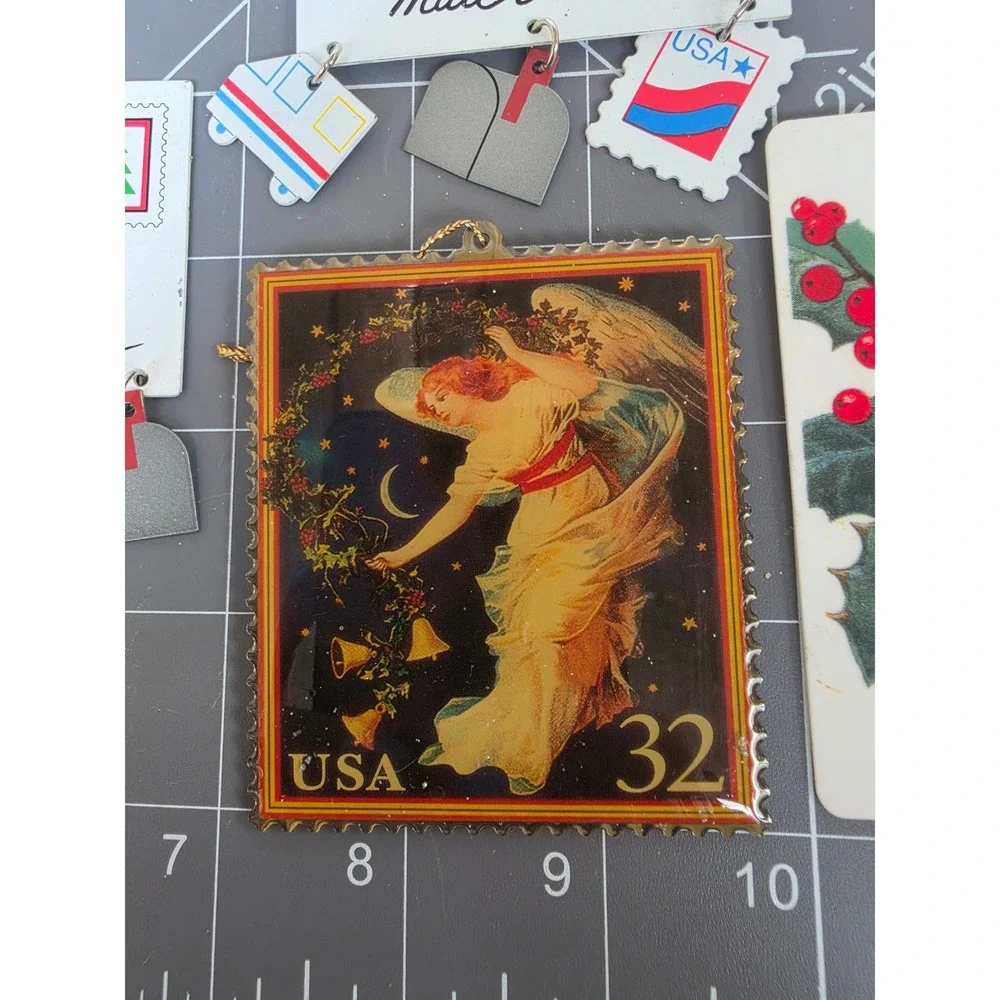 Vintage USPS Postal Christmas Ornaments Lot Mail Carrier Angel Holly 1996 1997